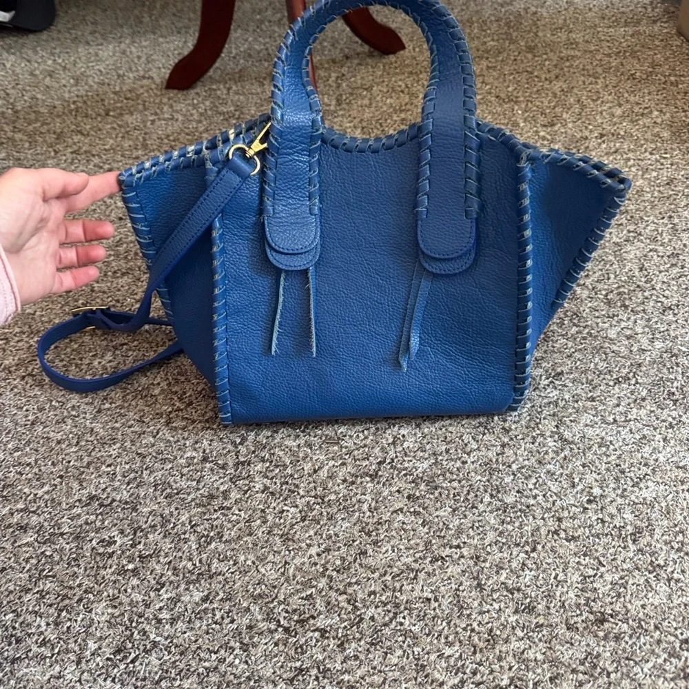 Gianni Chiarini Firenze Blue Pebbled Leather Satchel Crossbody Made in Italy - Picture 8 of 14